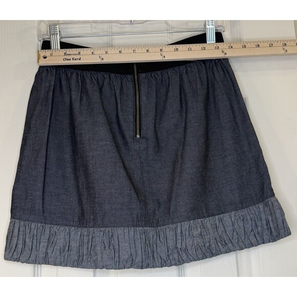 BCBGeneration Skirt Women’s Small Chambray Cotton Mini Skirt Ruffle Hem Zip Back - Picture 3 of 6
